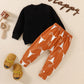 Children's Autumn Cow Head Letter Print Pullover Sweater And Trousers Suit
