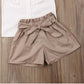 Ensemble 2 pièces short sans manches à col feuille de lotus pour bébé