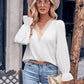 Women's V-neck Lace Ruffle Sleeve Loose Top