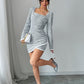 Elegant Plaid-Striped Tailored Long-Sleeve Dress