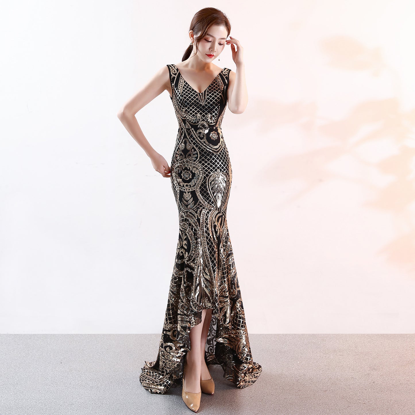 Robe de soirée à col en V pour femme