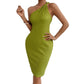 Womens Slant-Neck Off-Shoulder Sexy Slim-Fit Dress