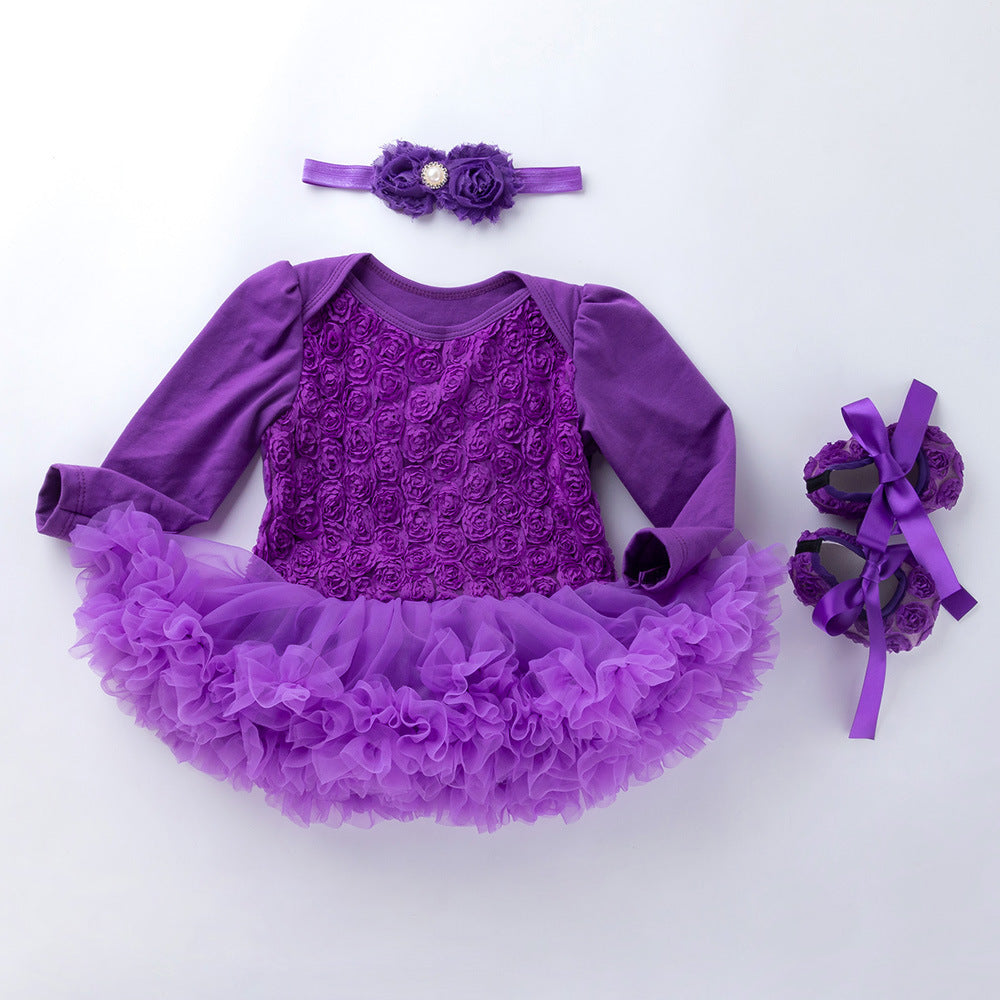 Long sleeve solid color composite rose dress