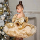 New Gold Satin One Year Old Celebration Dress Western Style Baby Girl Princess Dress