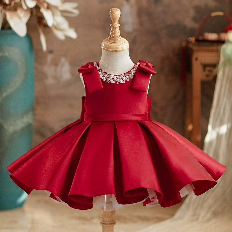 Girl Playing Piano Stunning Princess Western-style Satin Dress