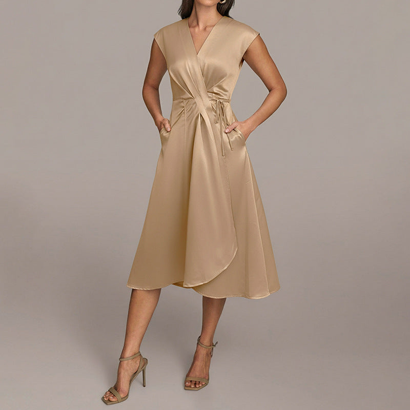 Sleeveless Solid Color Satin Dress