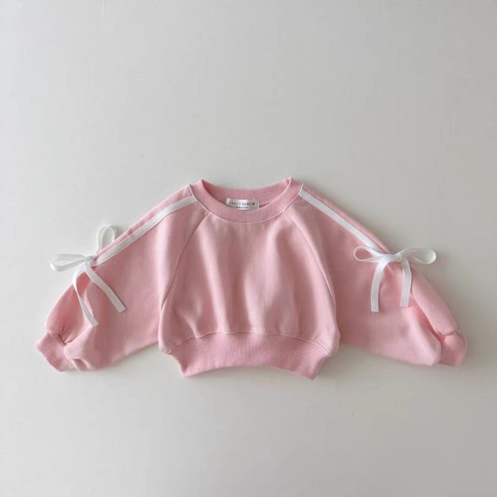 Baby Bowknot Strip Patchwork Sweater Suit All-matching Western Style