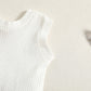 Girls' White Fresh Sleeveless Vest Printed Bell-bottom Pants Two-piece Suit