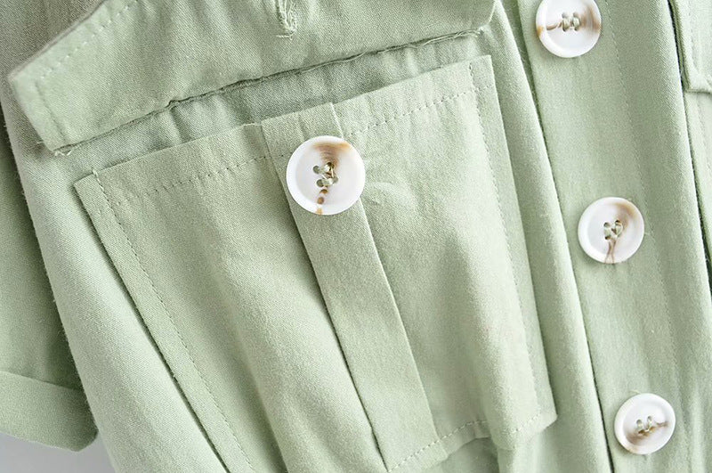 Lace-up waist tooling casual jumpsuit