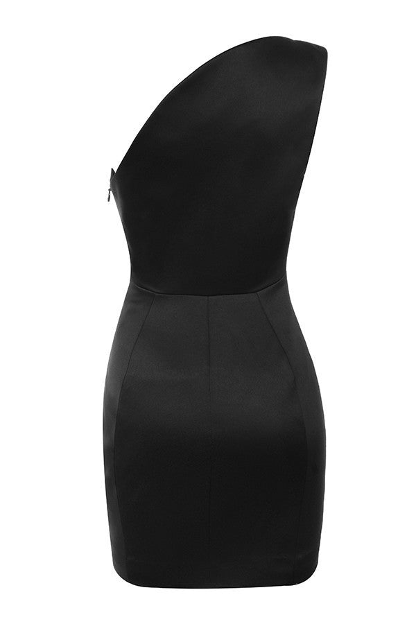 Jupe courte taille moyenne pour femme, robe noire à épaules inclinées