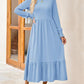 Women's Smocking Long Sleeve Round Neck Mid-length Dress