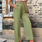 Pantalon décontracté avec poches et cordon élastique, taille haute, ample, pour femme