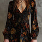 Elegant Floral Print V-Neck Velvet Dress