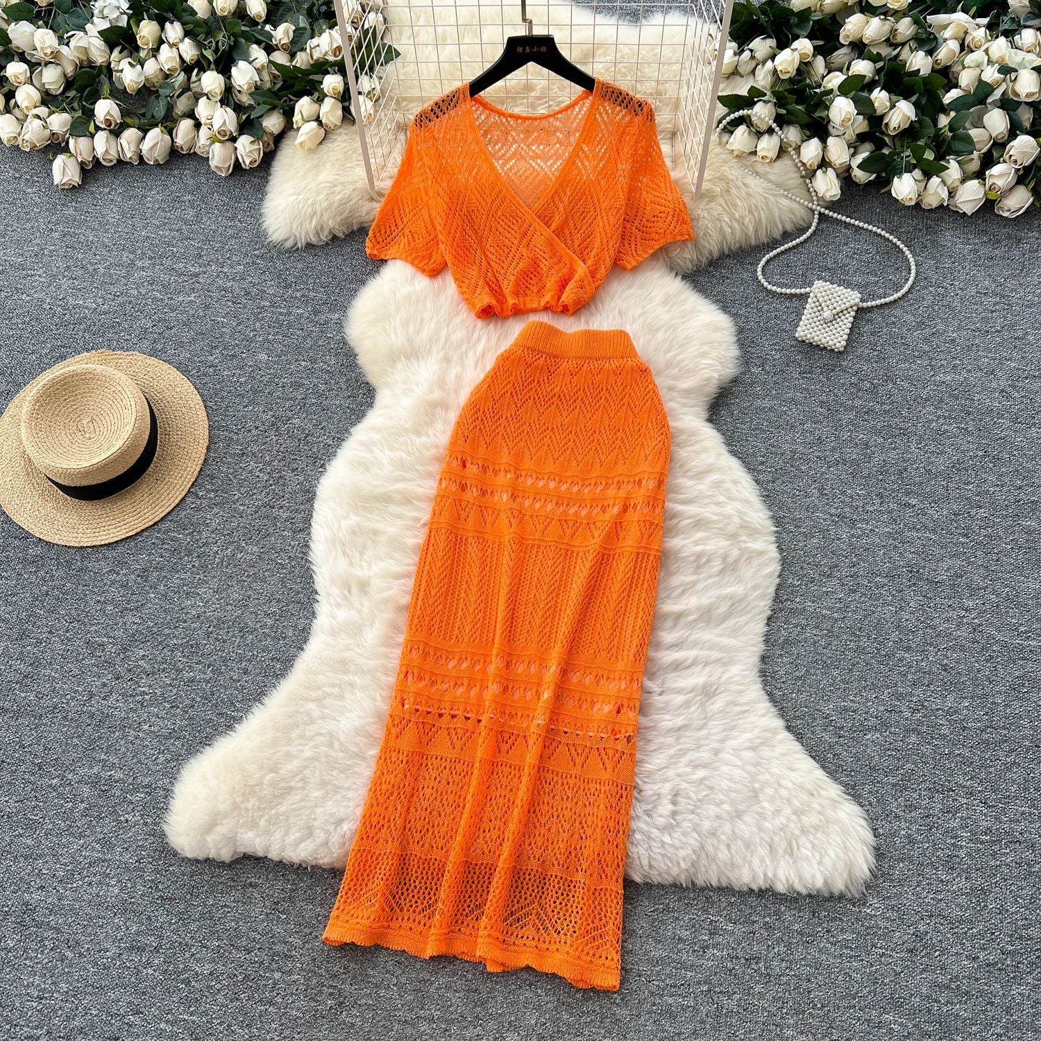 Knitted Top High Waist Sheath Skirt