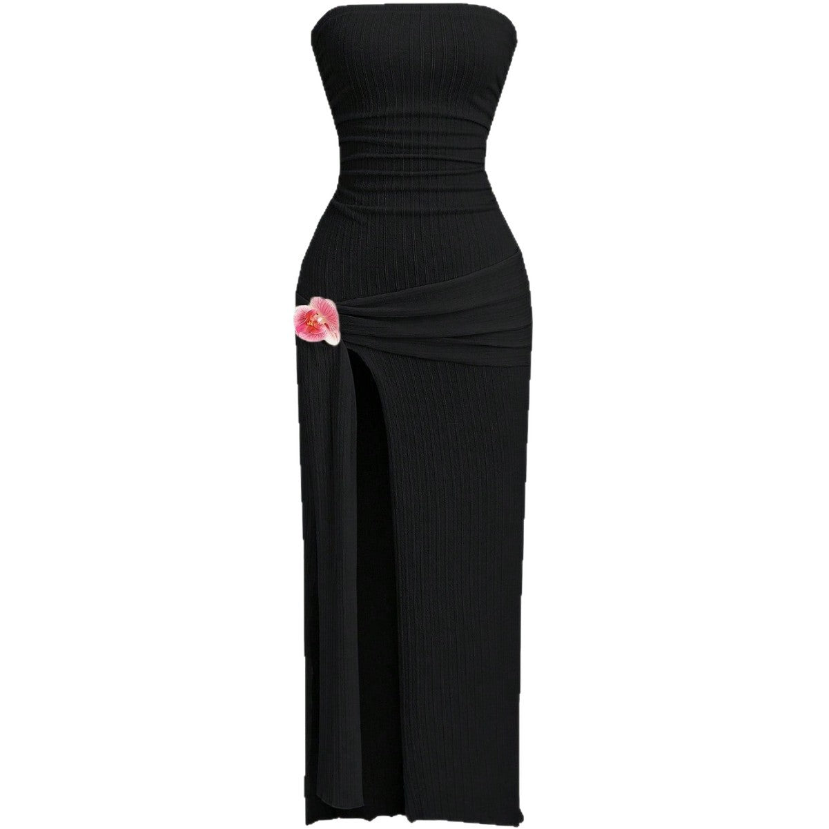 Floral Decorated Wrap Skirt With A Slit