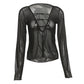Women's Mesh Long Sleeve Halter Tie T-shirt