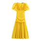 Cut Flower Slim Fit V-neck Puff Sleeve Women's Dress