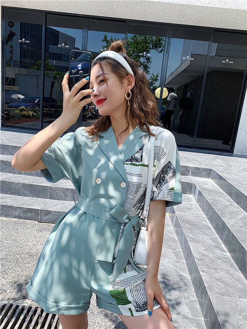 Printed jumpsuit wide-leg pants