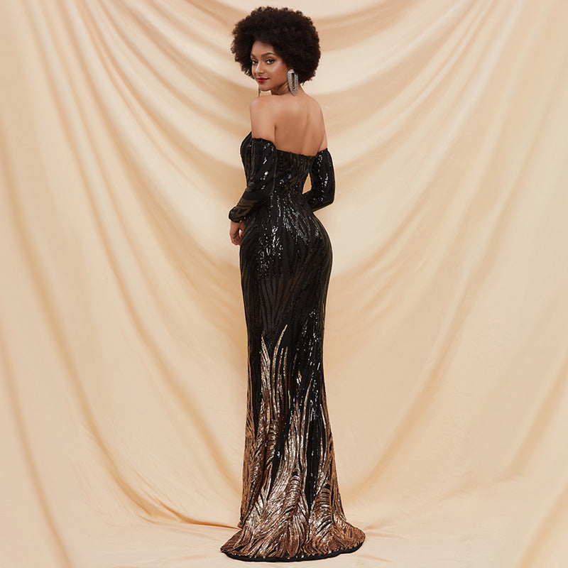 Robe de soirée tube et épaules dénudées