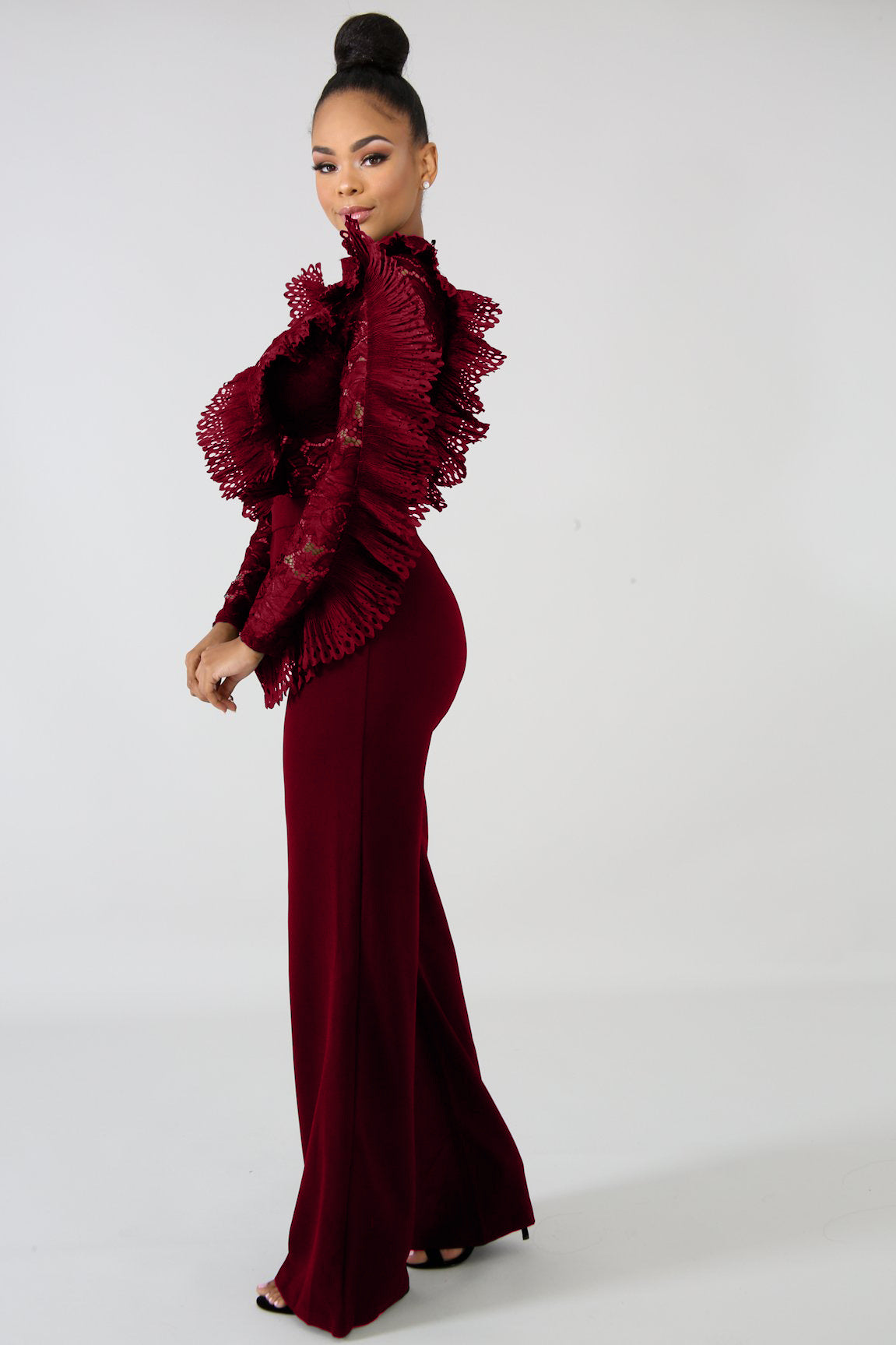 Ruffled lace perspective jumpsuit