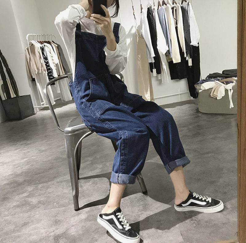 Women's High-waist Straight-leg Soft Denim Overalls