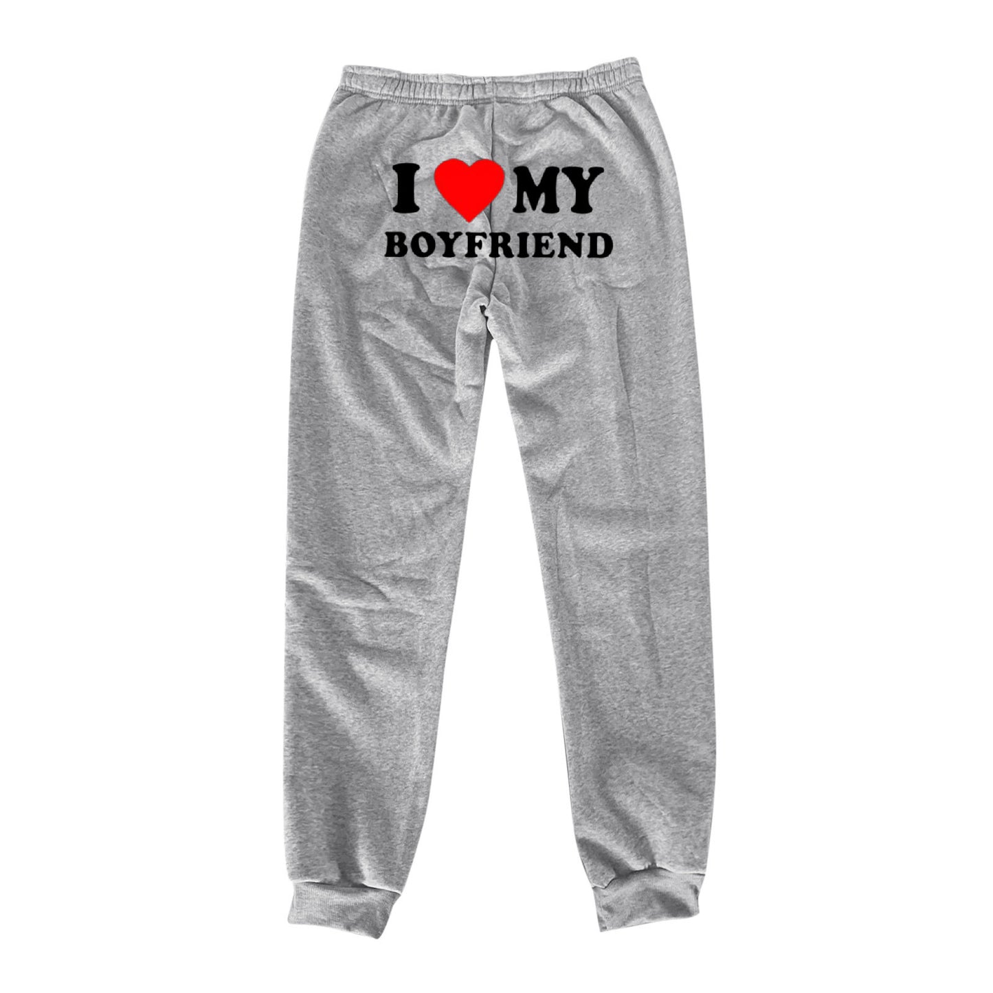 Pantalon imprimé « J'aime mon copain » Pantalon de survêtement décontracté pour homme et femme Pantalon de sport