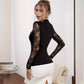 Elegant Lace Stitching Long-sleeved Small Stand Collar Slim T-shirt