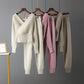V-neck Sweater Casual Sports Pants Two-piece Set For Women
