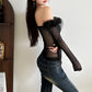 Fashion Off-neck Stitching Edging Long Sleeve Women