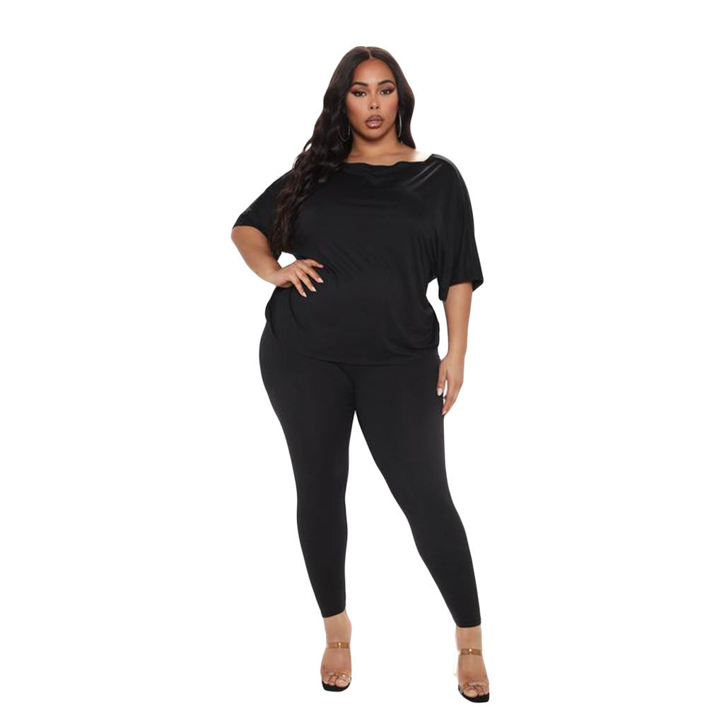 Costume deux pièces ample décontracté dos nu torsadé couleur unie