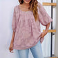 Square Collar Top Lace Floral Texture Women's Clothing