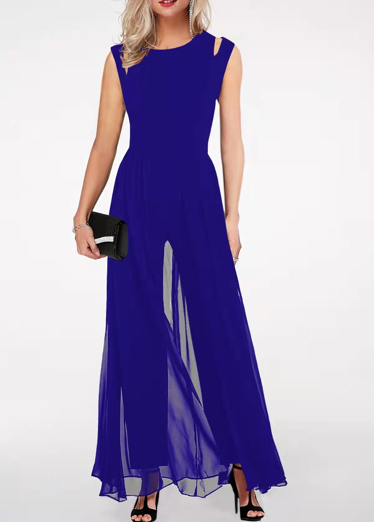 Women's Stitching One-piece Slim-fit Round Neck Sleeveless Solid Color Jumpsuit