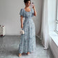 Lotus Sleeve Printed Slim Elegant Dress