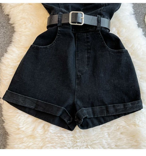 Combinaison en jean à petit haut tube pour femme, style rétro d'été