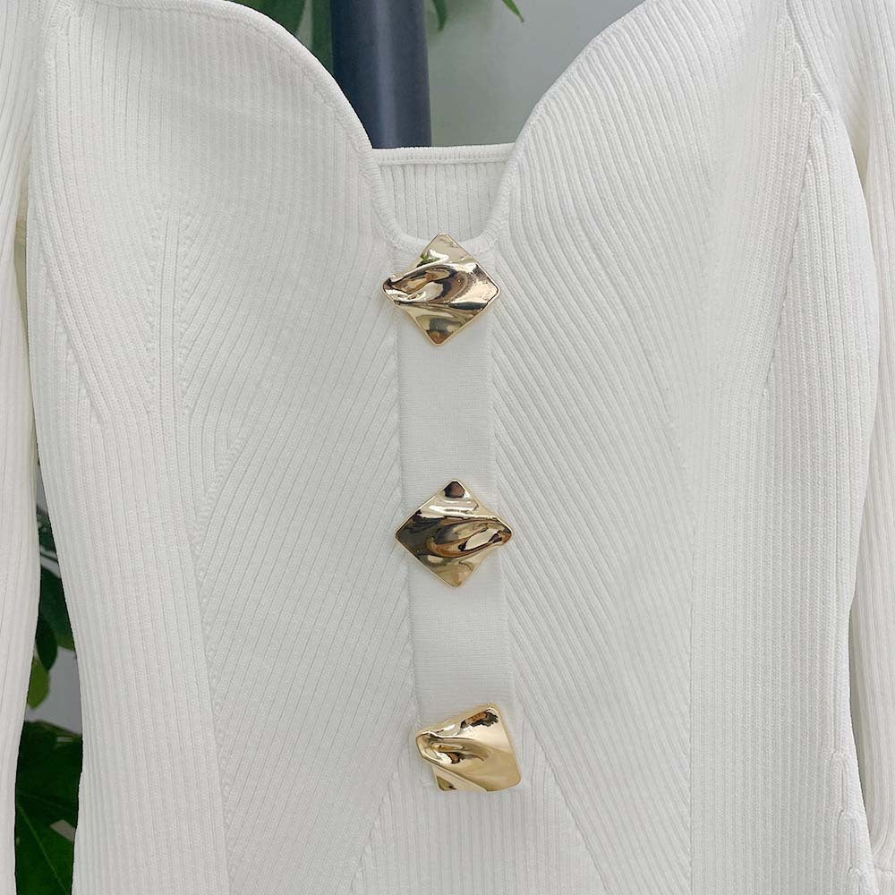 Classic Style Ladies Square Collar Long Sleeve One-step Dress