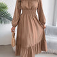 Women's Solid Color Stringy Selvedge Cinched Pleated Long Dress