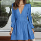 V-neck Waist-cinching Pleated Skirt With Ruffled Hem French Style