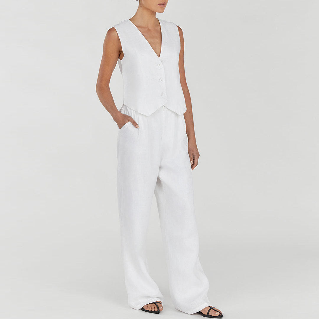 Solid Color Vest High Waist Trousers Two-piece Set