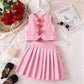 Suit Vest Paired With A Solid Color Pleated Skirt Set