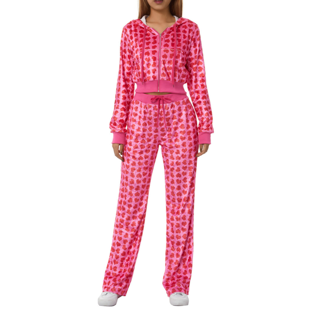 Velvet Love Printed Hooded Sweater Fashion Suit Women