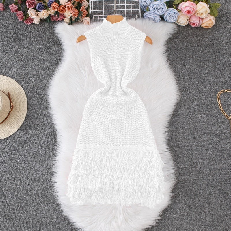 Summer Sleeveless Chic Tassel Sweater Dress