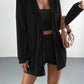 Brushed Striped Women's Pajama Three-piece Set