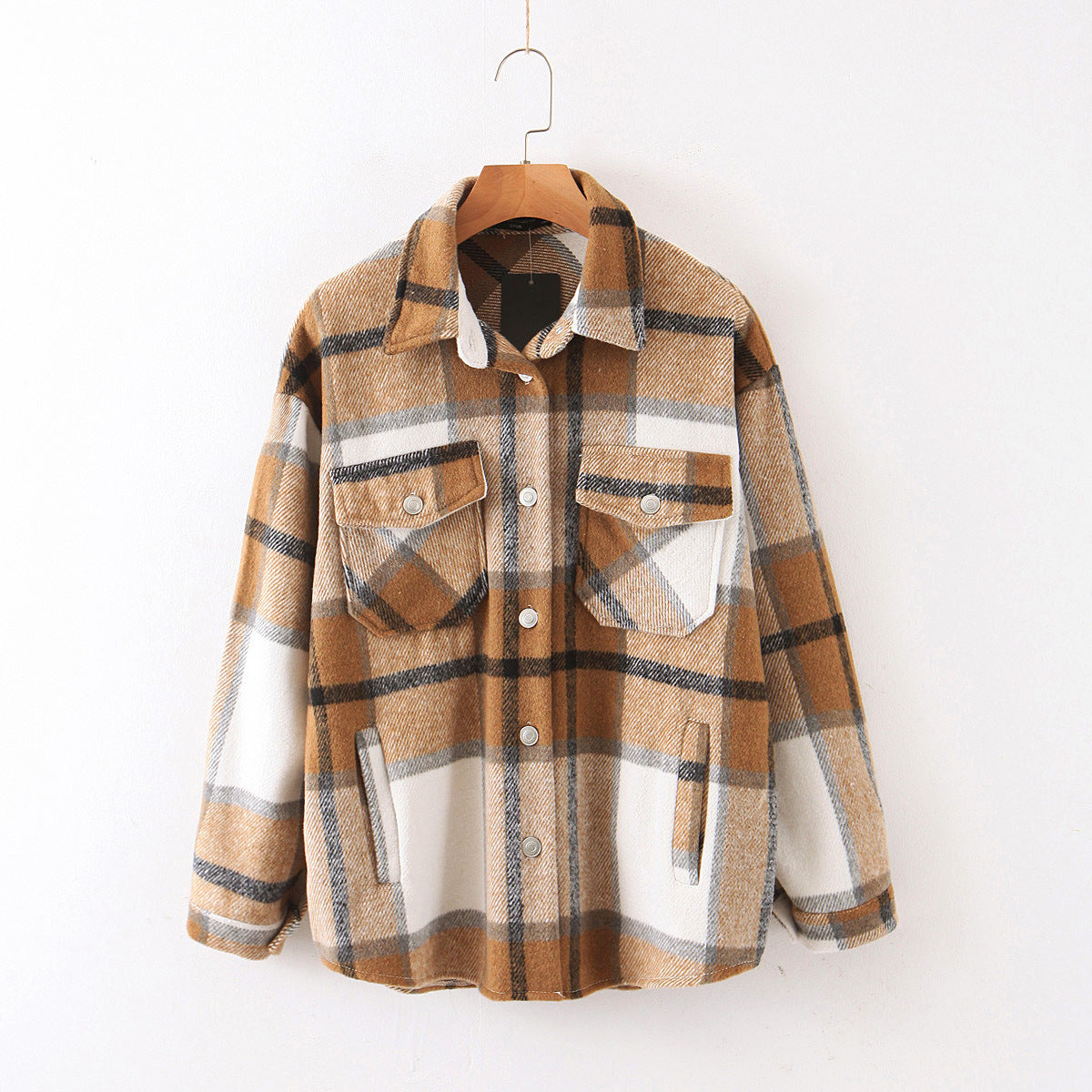 Loose check shirt with chest pocket