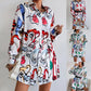 Ladies Fashion Belt Shirt Print Dress