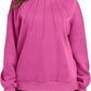 Pull ample et décontracté à col rond et plissé pour femme