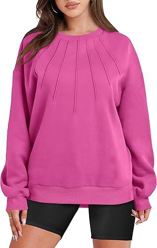 Pull ample et décontracté à col rond et plissé pour femme