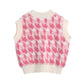 Women's V-Neck Sleeveless Check Pullover Knit Vest