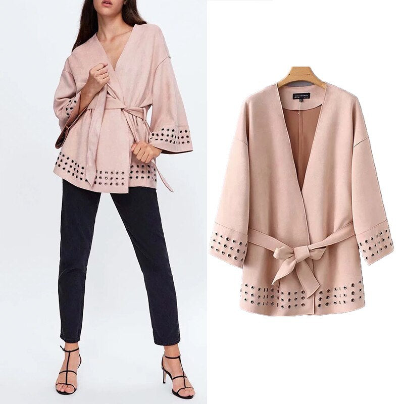 Suede Kimono Lace Up Jacket