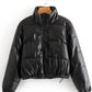 Casual Pure Color Simple Imitation Leather Cotton Clothes Women