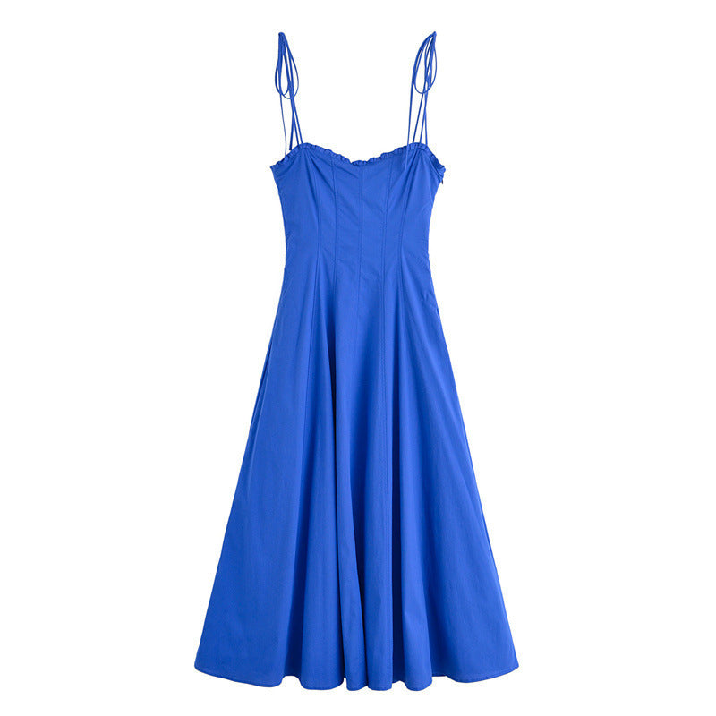 New Summer Laminated Decoration Bowknot Decoration Midi Skirt Sling Dress